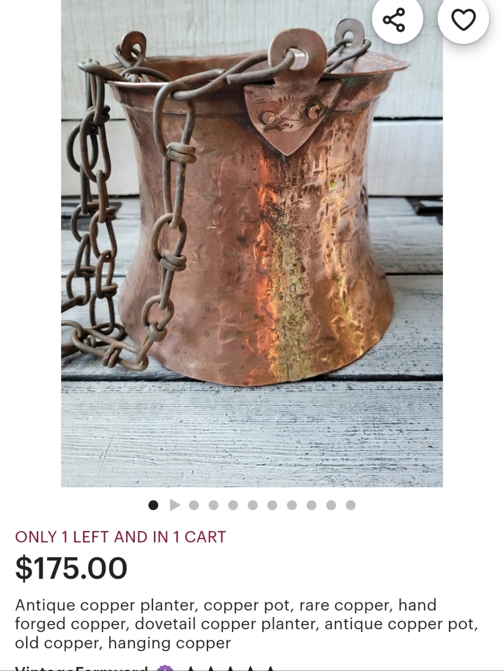 Vintage Small Copper Pot with Hanging Chain